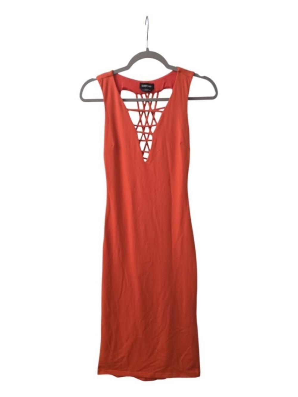 Bebe Orange Deep V Neck Criss Cross Back Bodycon Dress XS